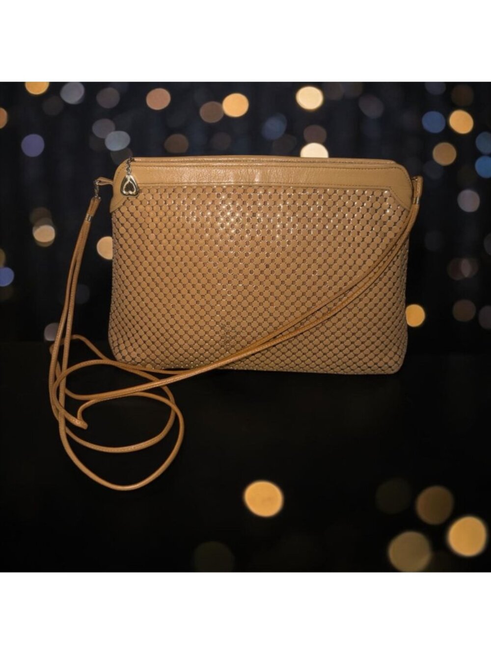 VTG Whiting & Davis Mesh Handbag Beige Metal Chainmail 3-way Bag 80s USA Clutch - Picture 2 of 12